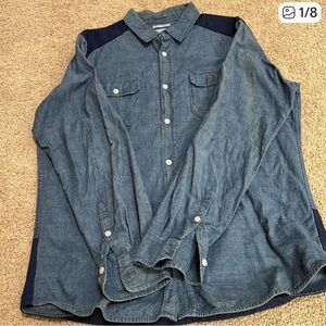 Burton large mens chambaray blue long sleeve cotton shirt.